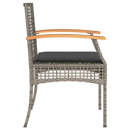 Patio Chairs with Cushions 4 pcs Gray Poly Rattan Acacia Wood