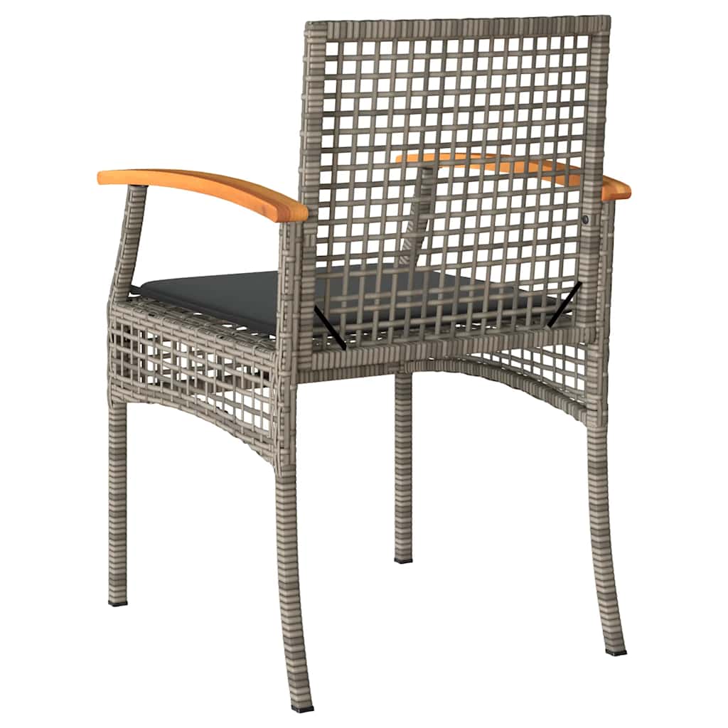 Patio Chairs with Cushions 4 pcs Gray Poly Rattan Acacia Wood