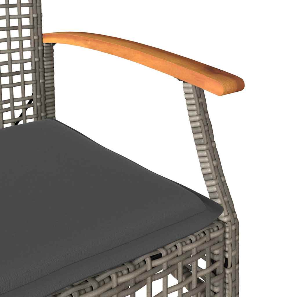 Patio Chairs with Cushions 4 pcs Gray Poly Rattan Acacia Wood