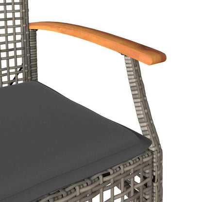 Patio Chairs with Cushions 4 pcs Gray Poly Rattan Acacia Wood