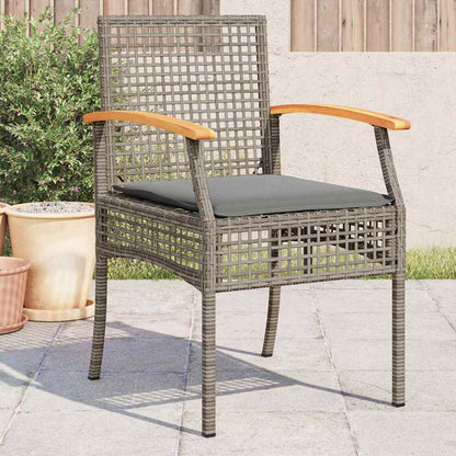 Patio Chairs with Cushions 4 pcs Gray Poly Rattan Acacia Wood