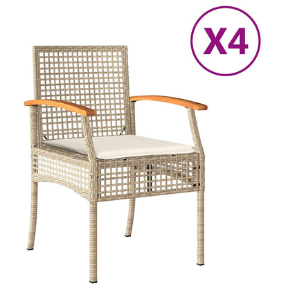 Patio Chairs with Cushions 4 pcs Beige Poly Rattan Acacia Wood