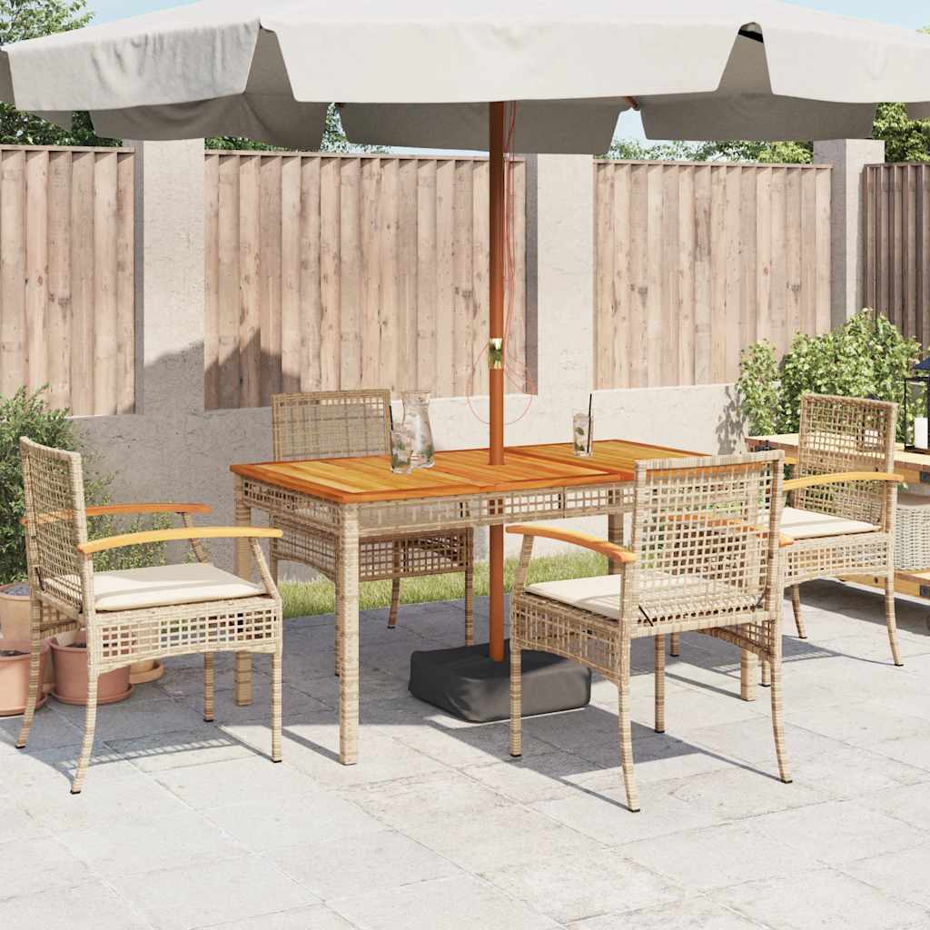 Patio Chairs with Cushions 4 pcs Beige Poly Rattan Acacia Wood