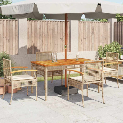 Patio Chairs with Cushions 4 pcs Beige Poly Rattan Acacia Wood