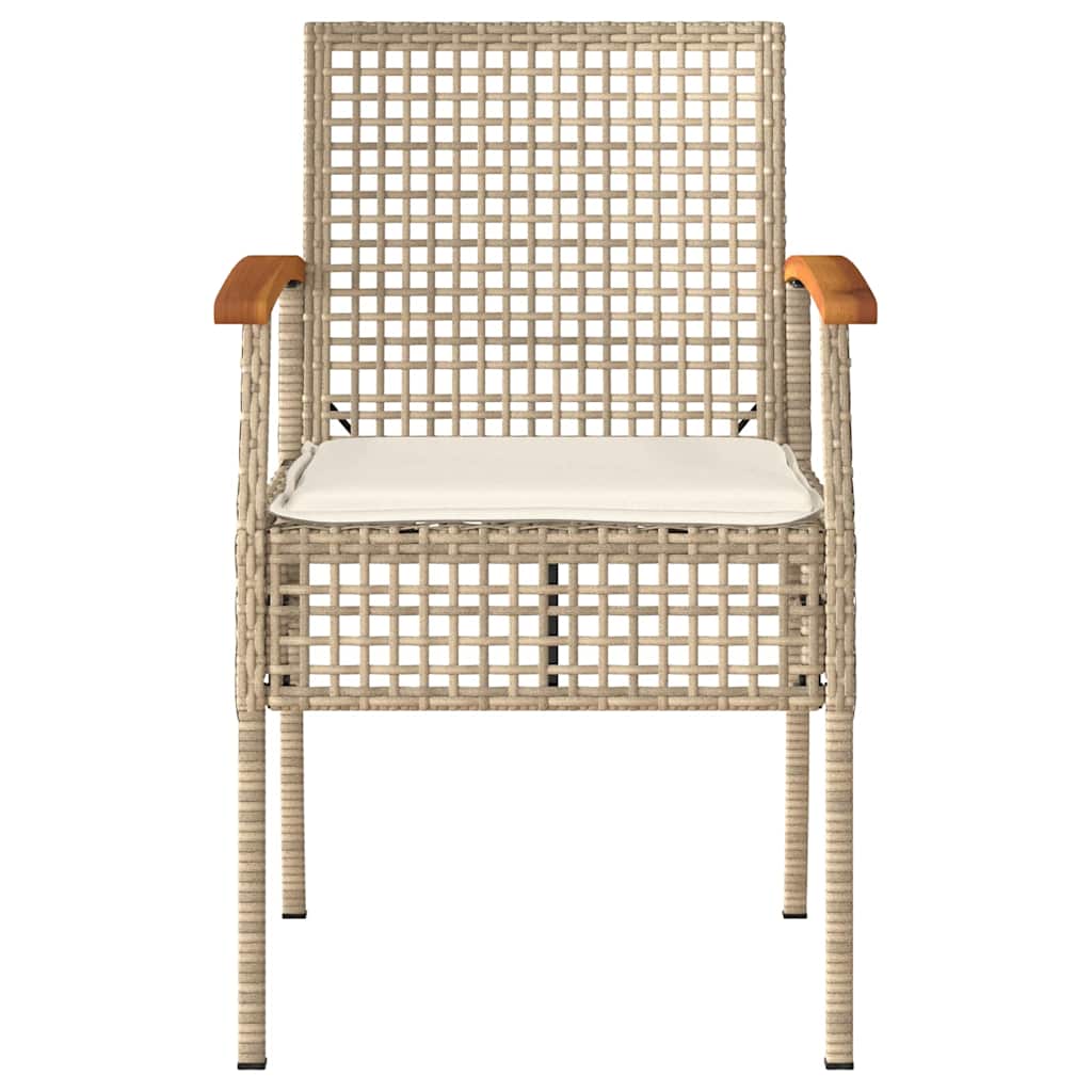 Patio Chairs with Cushions 4 pcs Beige Poly Rattan Acacia Wood