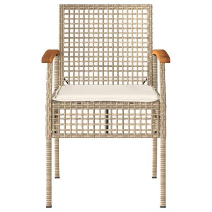 Patio Chairs with Cushions 4 pcs Beige Poly Rattan Acacia Wood