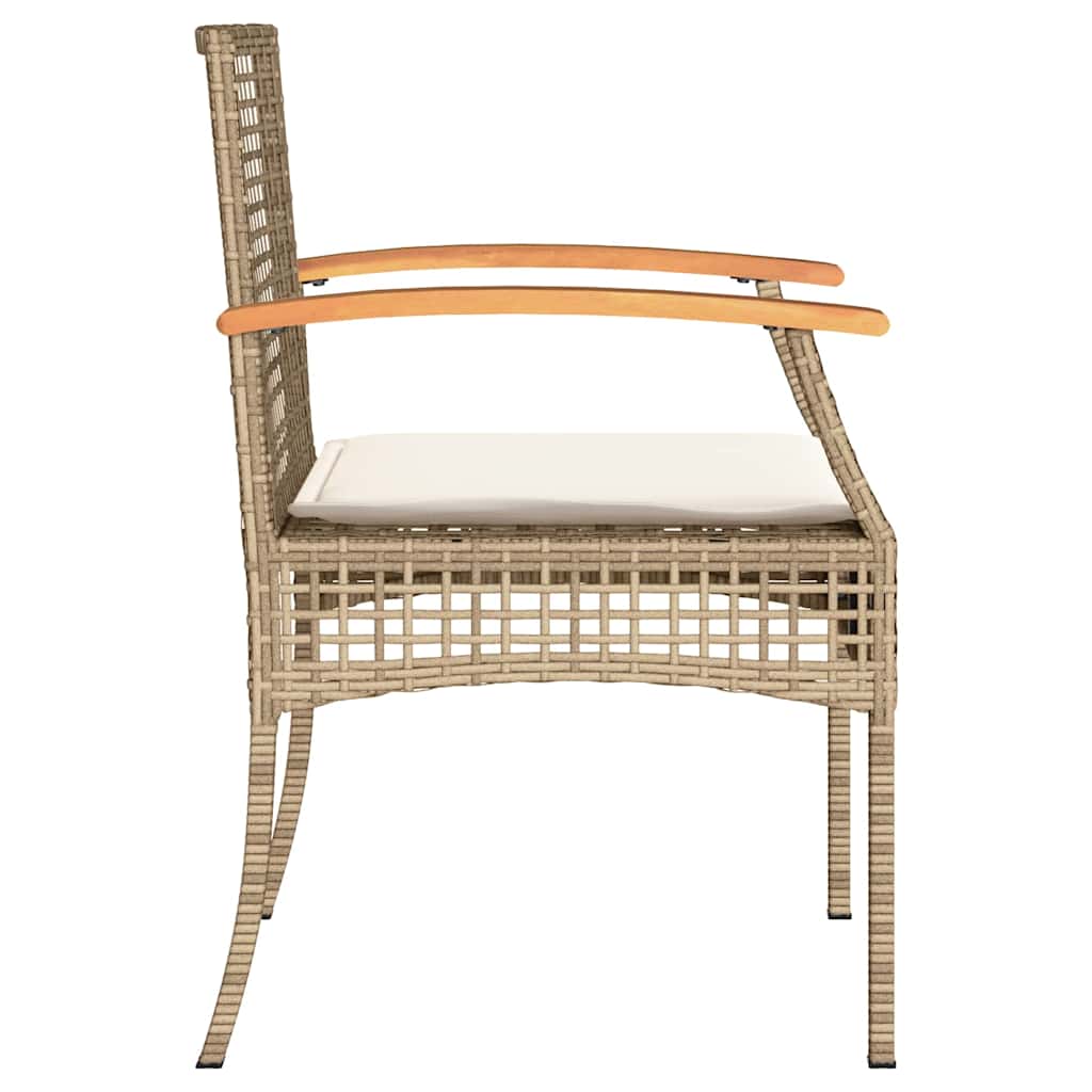 Patio Chairs with Cushions 4 pcs Beige Poly Rattan Acacia Wood