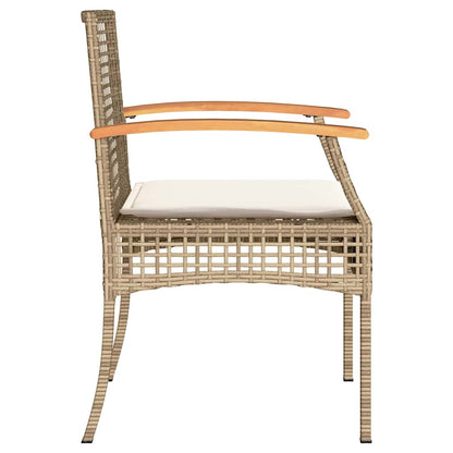 Patio Chairs with Cushions 4 pcs Beige Poly Rattan Acacia Wood