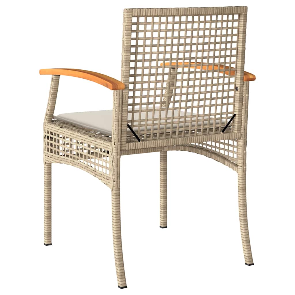 Patio Chairs with Cushions 4 pcs Beige Poly Rattan Acacia Wood