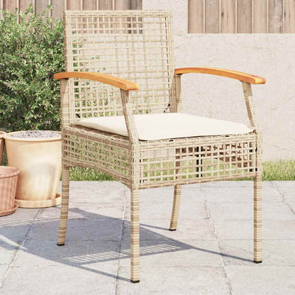 Patio Chairs with Cushions 4 pcs Beige Poly Rattan Acacia Wood