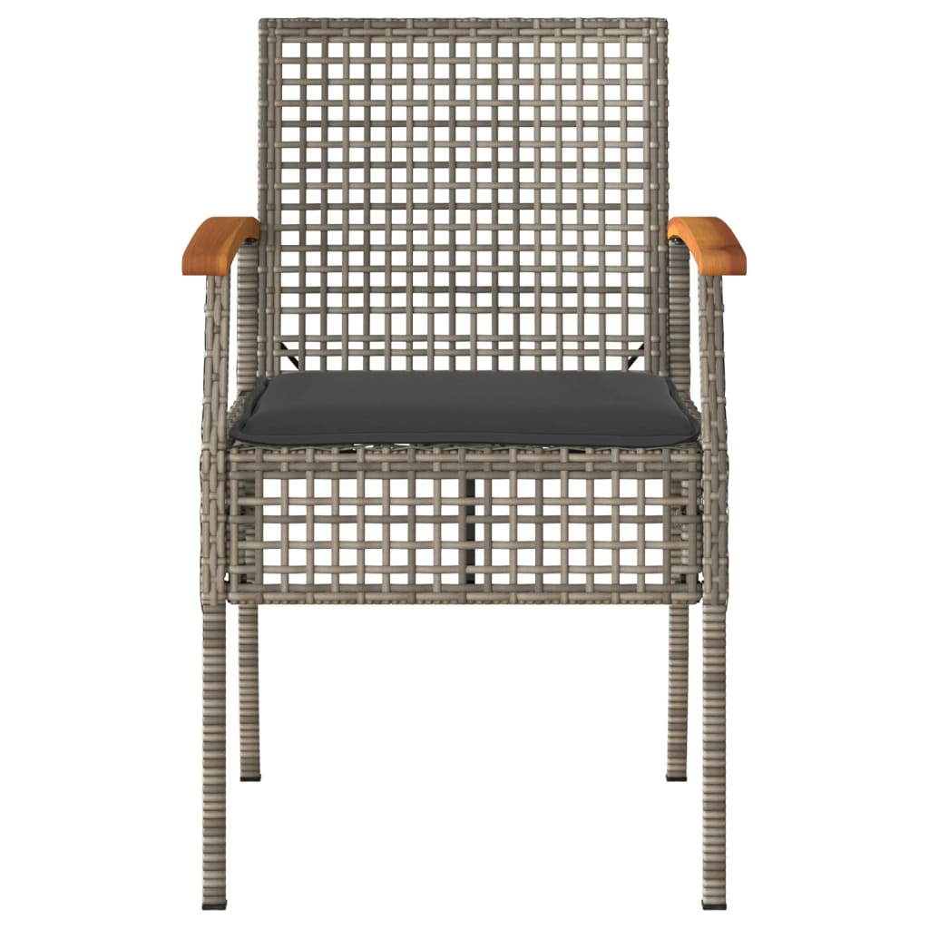 3 Piece Bistro Set with Cushions Gray Poly Rattan Acacia Wood