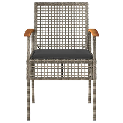3 Piece Bistro Set with Cushions Gray Poly Rattan Acacia Wood