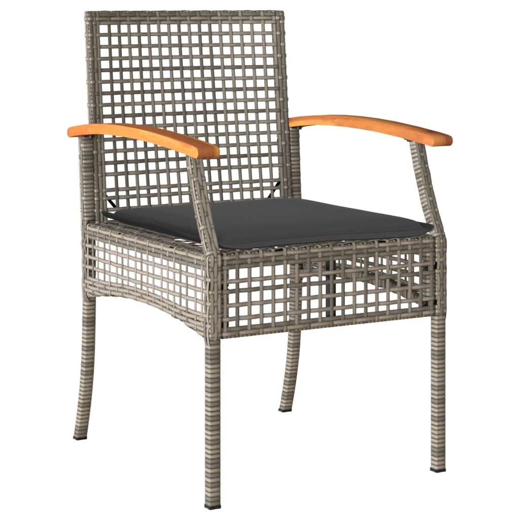 3 Piece Bistro Set with Cushions Gray Poly Rattan Acacia Wood