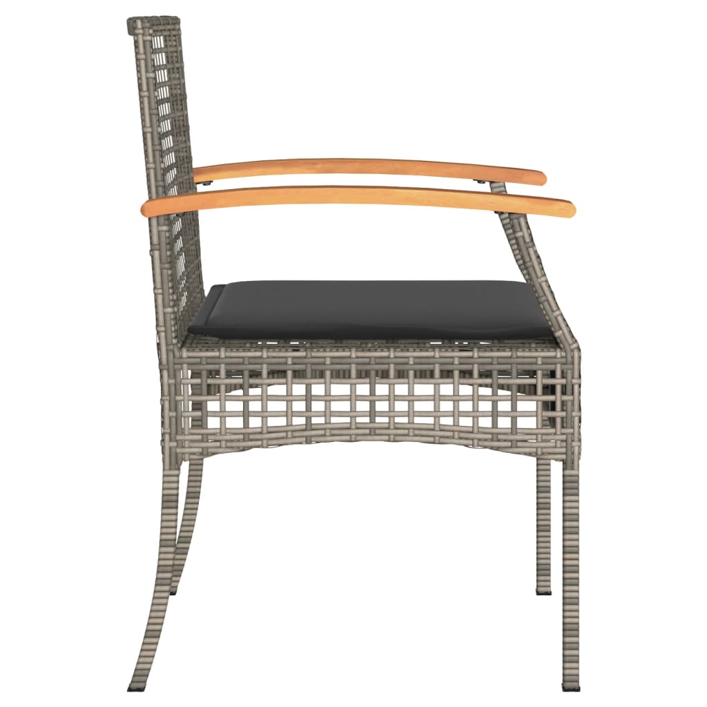 3 Piece Bistro Set with Cushions Gray Poly Rattan Acacia Wood