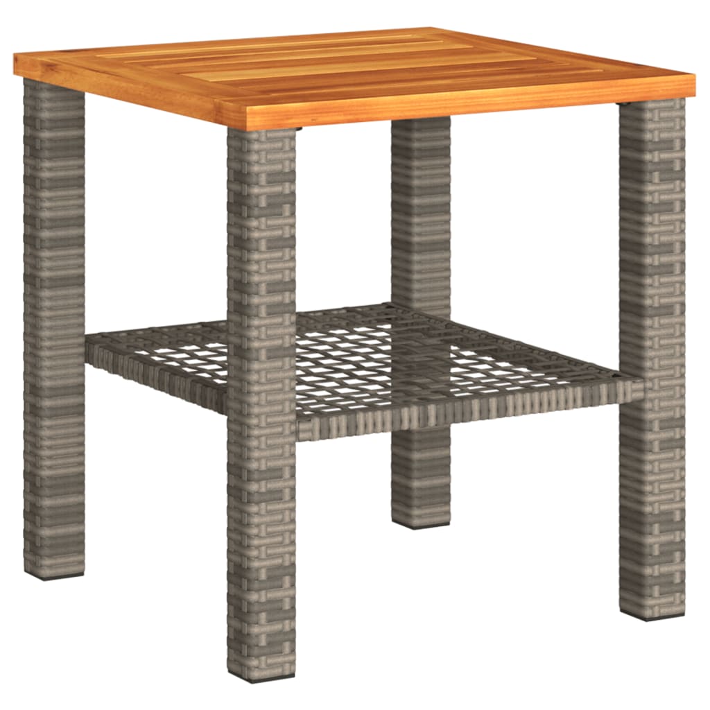 3 Piece Bistro Set with Cushions Gray Poly Rattan Acacia Wood