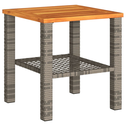 3 Piece Bistro Set with Cushions Gray Poly Rattan Acacia Wood