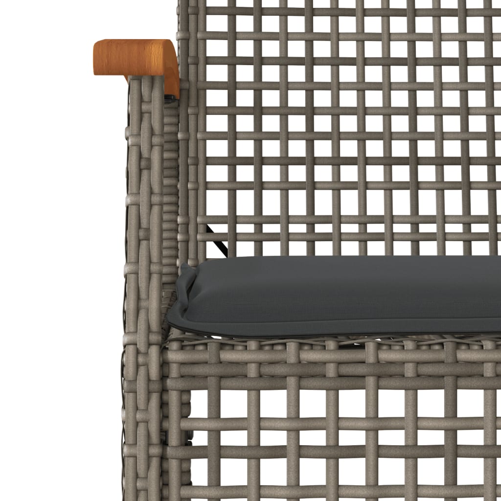 3 Piece Bistro Set with Cushions Gray Poly Rattan Acacia Wood