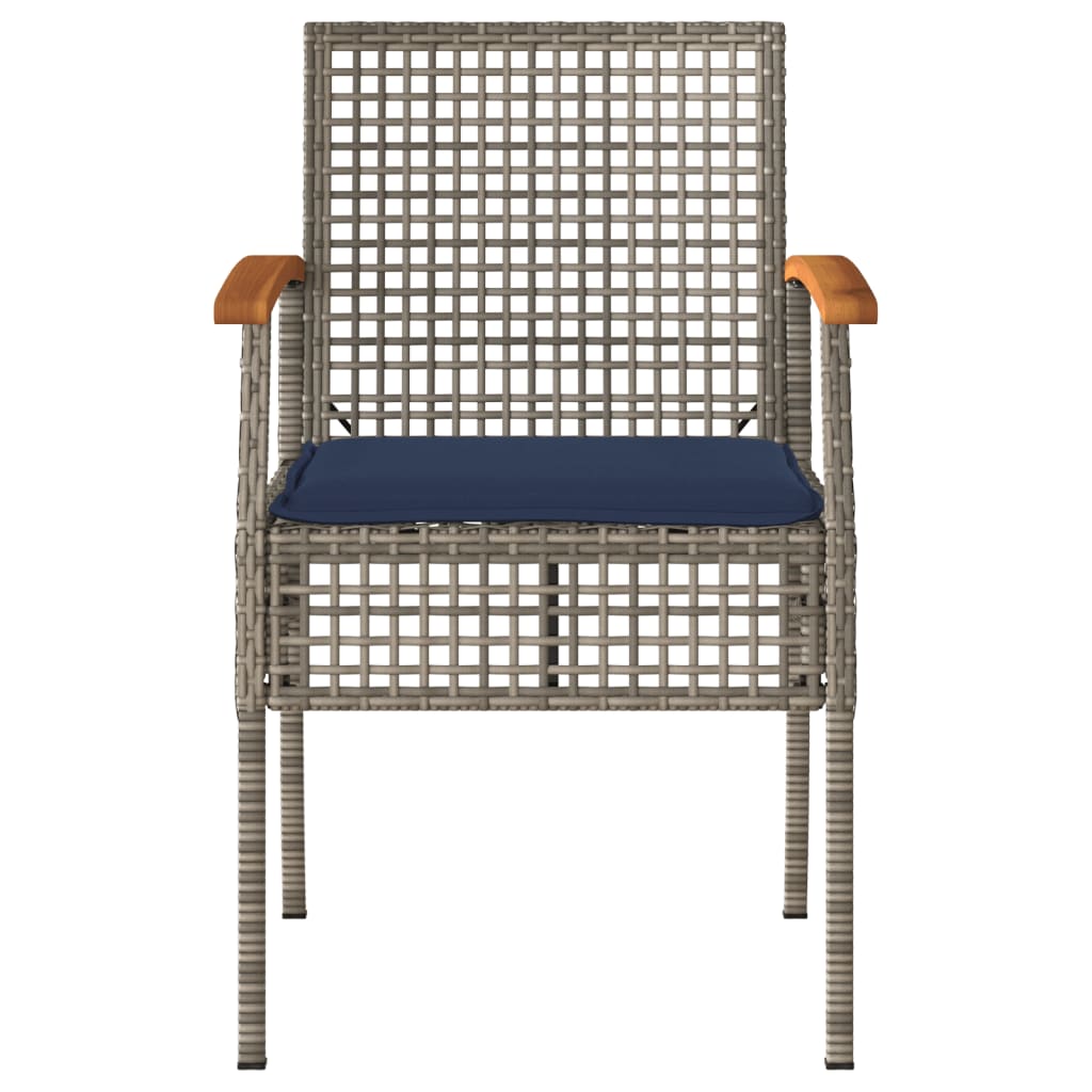 3 Piece Bistro Set with Cushions Gray Poly Rattan Acacia Wood
