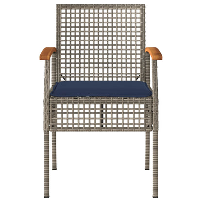 3 Piece Bistro Set with Cushions Gray Poly Rattan Acacia Wood