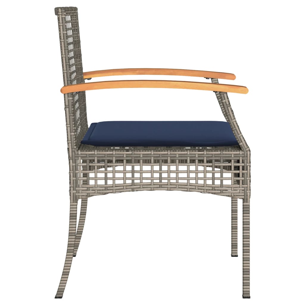 3 Piece Bistro Set with Cushions Gray Poly Rattan Acacia Wood