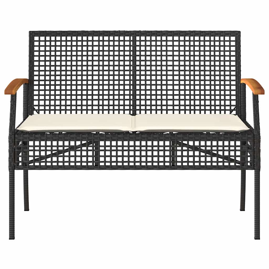 4 Piece Patio Lounge Set with Cushions Black Poly Rattan