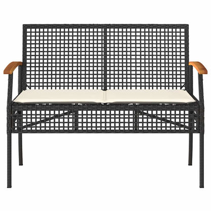 4 Piece Patio Lounge Set with Cushions Black Poly Rattan