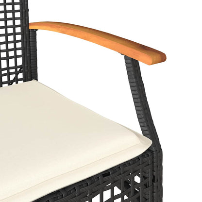4 Piece Patio Lounge Set with Cushions Black Poly Rattan