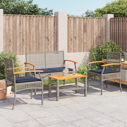 4 Piece Patio Lounge Set with Cushions Gray Poly Rattan