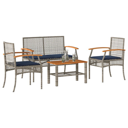 4 Piece Patio Lounge Set with Cushions Gray Poly Rattan