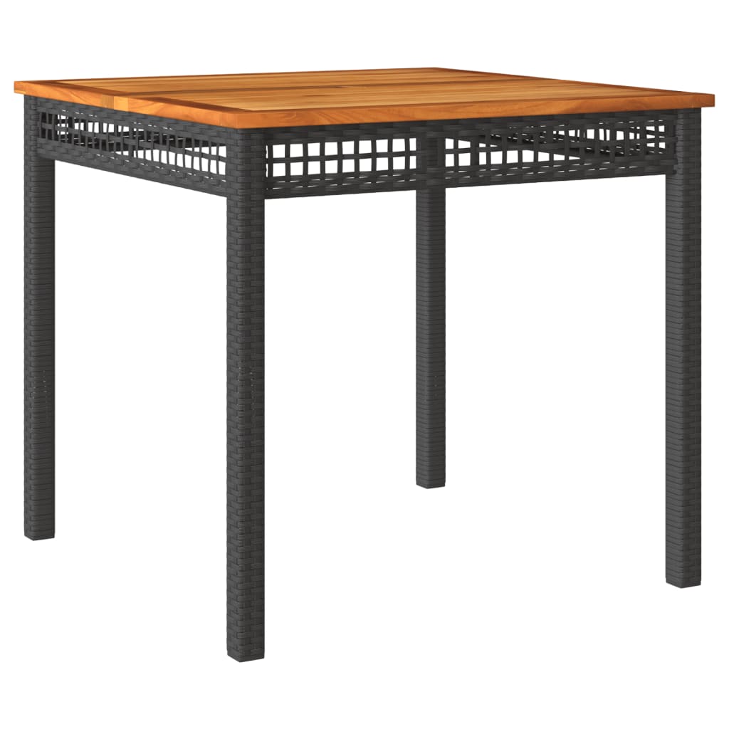 Patio Table Black 31.5"x31.5"x29.5" Poly Rattan Acacia Wood