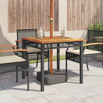 Patio Table Black 31.5"x31.5"x29.5" Poly Rattan Acacia Wood