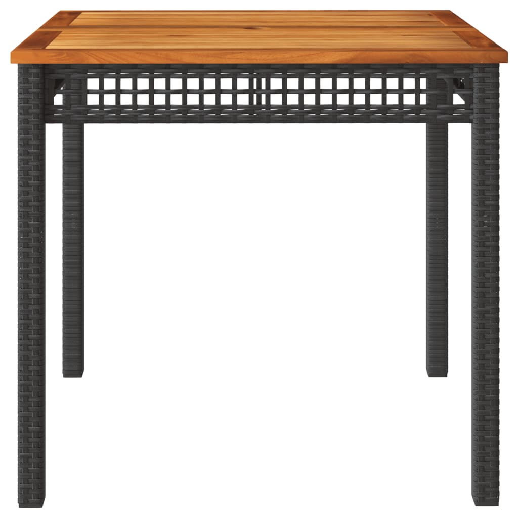 Patio Table Black 31.5"x31.5"x29.5" Poly Rattan Acacia Wood