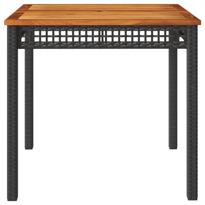 Patio Table Black 31.5"x31.5"x29.5" Poly Rattan Acacia Wood