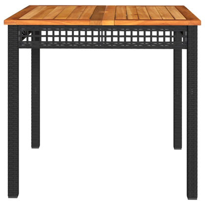 Patio Table Black 31.5"x31.5"x29.5" Poly Rattan Acacia Wood