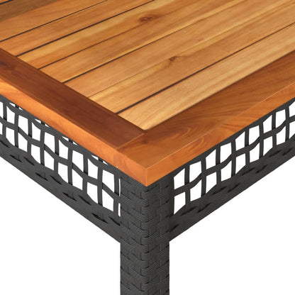 Patio Table Black 31.5"x31.5"x29.5" Poly Rattan Acacia Wood