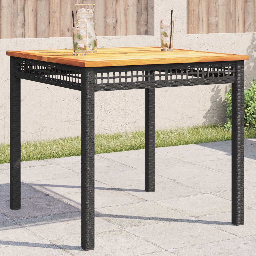 Patio Table Black 31.5"x31.5"x29.5" Poly Rattan Acacia Wood