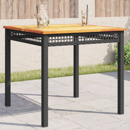 Patio Table Black 31.5"x31.5"x29.5" Poly Rattan Acacia Wood