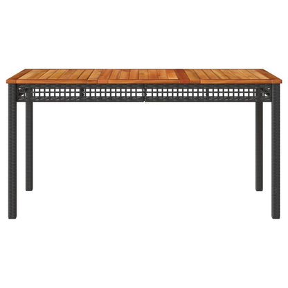 Patio Table Black 55.1"x31.5"x29.5" Poly Rattan Acacia Wood