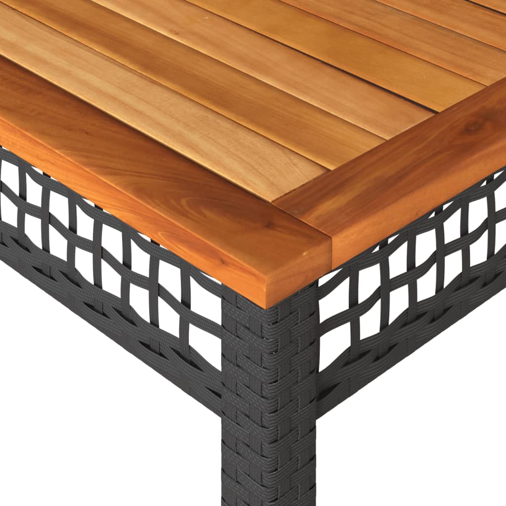 Patio Table Black 55.1"x31.5"x29.5" Poly Rattan Acacia Wood