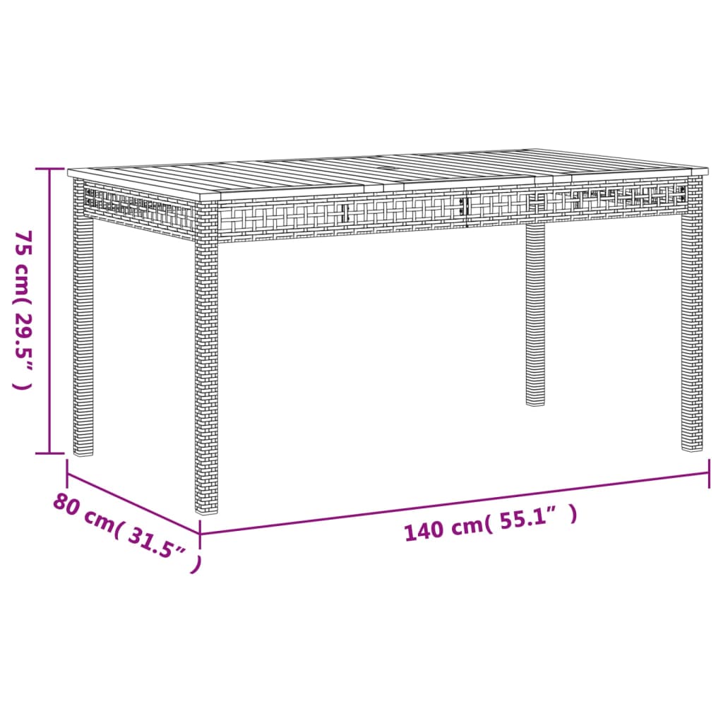 Patio Table Black 55.1"x31.5"x29.5" Poly Rattan Acacia Wood