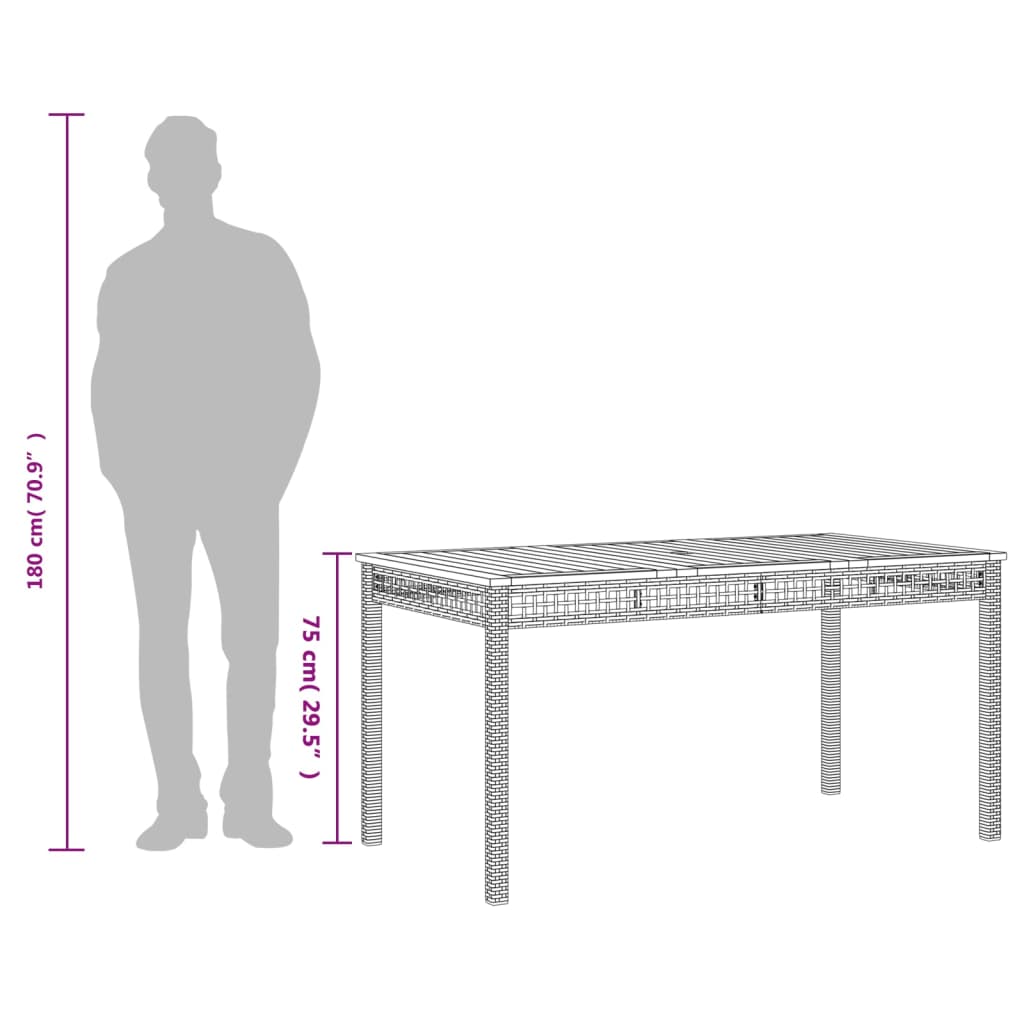Patio Table Black 55.1"x31.5"x29.5" Poly Rattan Acacia Wood