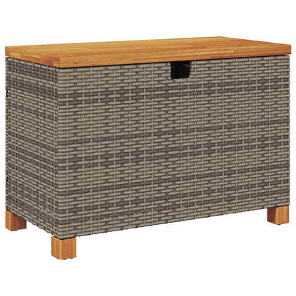 Patio Storage Box Gray 31.5"x15.7"x18.9" Poly Rattan Acacia Wood