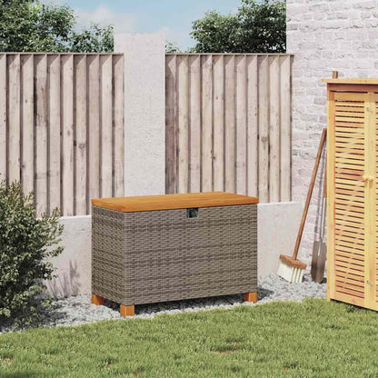 Patio Storage Box Gray 31.5"x15.7"x18.9" Poly Rattan Acacia Wood