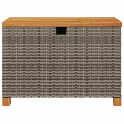 Patio Storage Box Gray 31.5"x15.7"x18.9" Poly Rattan Acacia Wood
