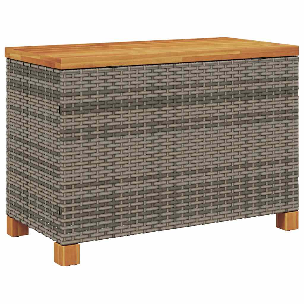 Patio Storage Box Gray 31.5"x15.7"x18.9" Poly Rattan Acacia Wood