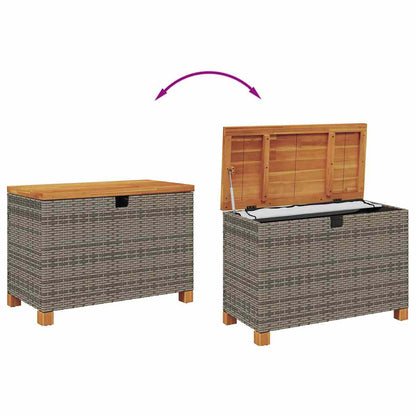 Patio Storage Box Gray 31.5"x15.7"x18.9" Poly Rattan Acacia Wood