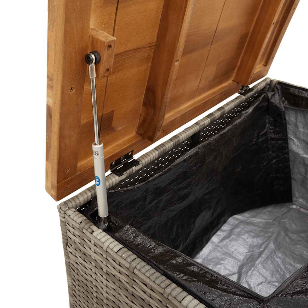 Patio Storage Box Gray 31.5"x15.7"x18.9" Poly Rattan Acacia Wood