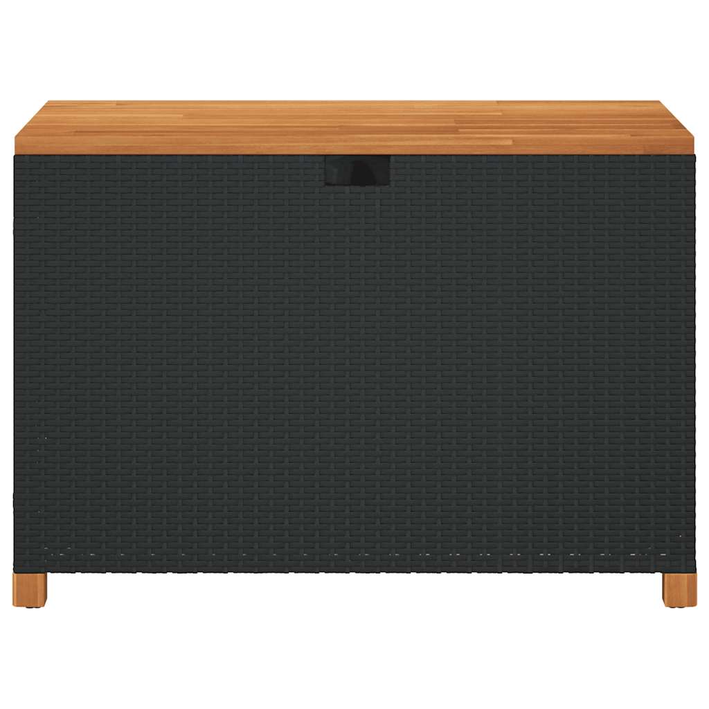 Patio Storage Box Black 43.3"x21.7"x24.8" Poly Rattan Acacia Wood