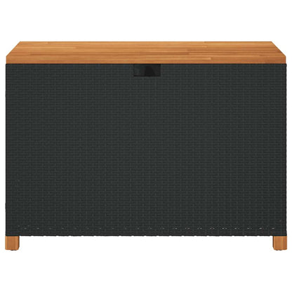 Patio Storage Box Black 43.3"x21.7"x24.8" Poly Rattan Acacia Wood