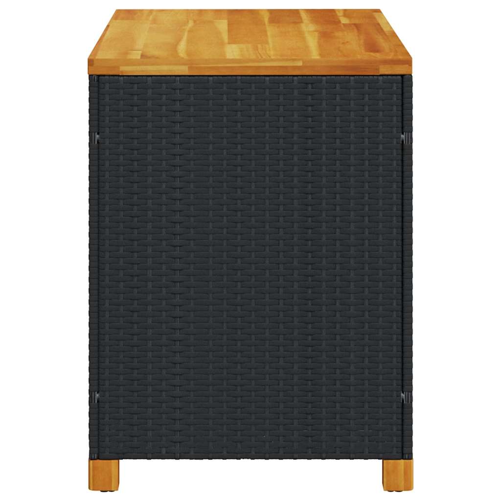 Patio Storage Box Black 43.3"x21.7"x24.8" Poly Rattan Acacia Wood